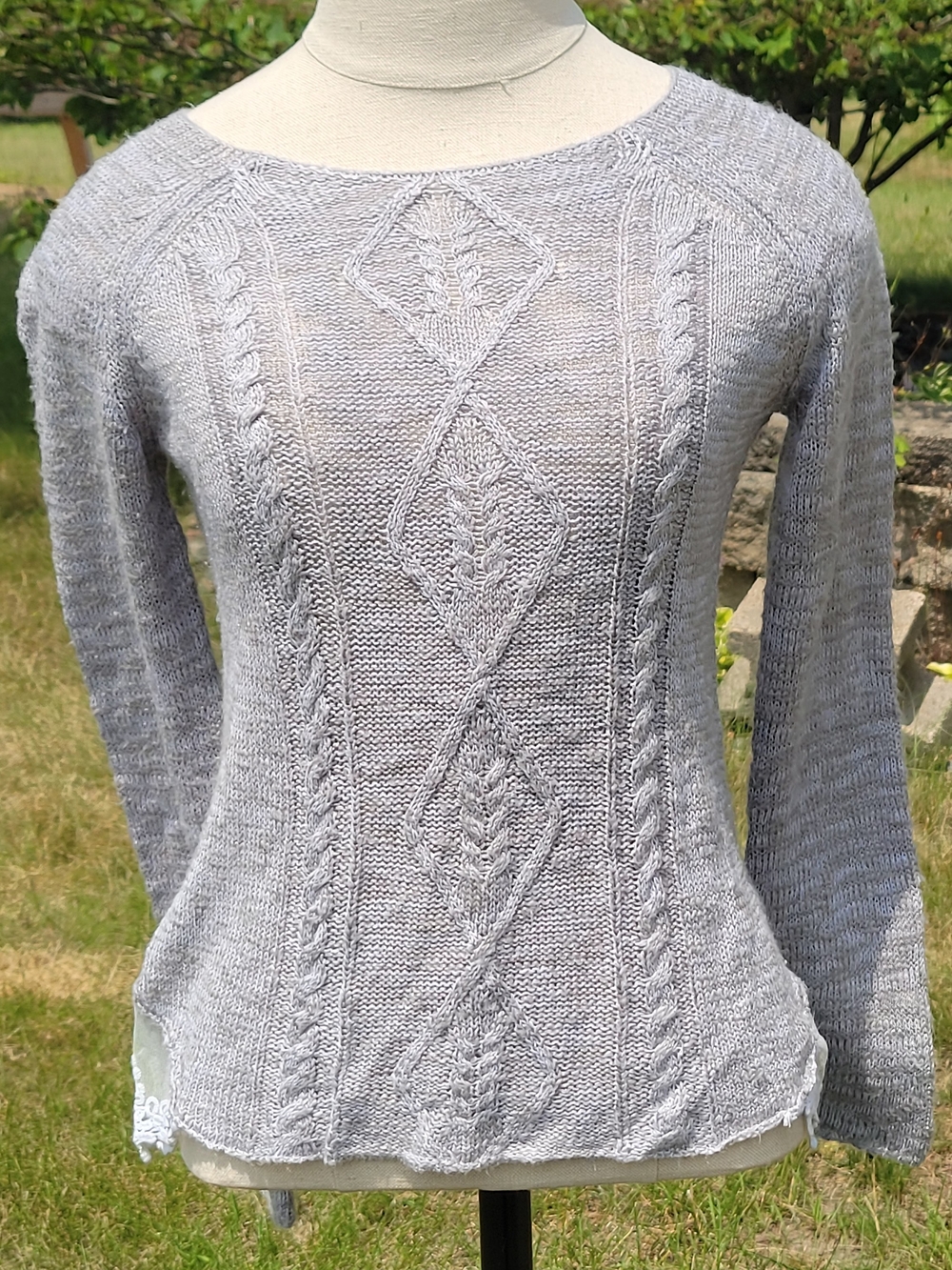 Mudd size 10 girl's gray knit sweater with lace decor on side hem